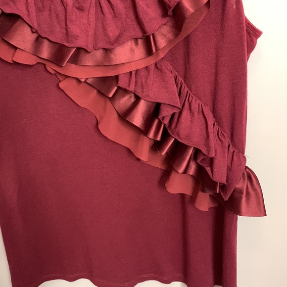 Ann Taylor extra small ruffled sleeveless tank top red wine Bordeaux burgundy - Picture 3 of 9